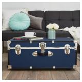 Blue Storage Trunk with Wheels and Lock 30in