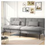 Gray Fabric Futon Couch with Backrest