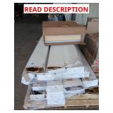 Skid of flooring panels and a kitchen cabinet