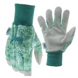 Leather Palm Knit Wrist Glove, Medium Green