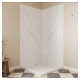 38" x 38" x 76" Shower Wall, White Marble