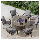 7-Piece Outdoor Dining Set with Fire Pit