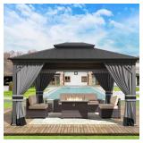 Gray Metal Gazebo with Netting Curtain