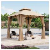 Beige 8x8 Gazebo Canopy with Netting