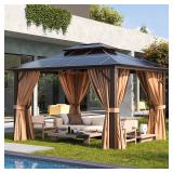 AOXUN 12x10 Gazebo, Brown Metal, Missing BOX 3!
