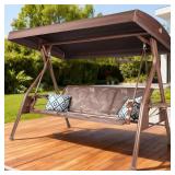 3-Person Brown Metal Porch Swing with Canopy