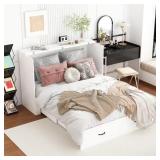 White Wood Frame Queen Murphy Bed with Chest