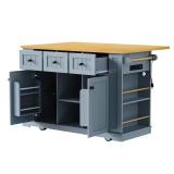 Gray Blue Kitchen Island with Outlet, Drawers