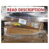 Skid with pots, garden trailer, microwave, carpet