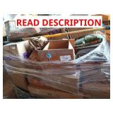 Skid with ceiling fan, seed, saw blade, boxes