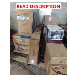 Skid with microwave, range hood, fridge, umbrella