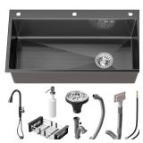 32 in. Black Stainless Steel Sink w/ Faucet