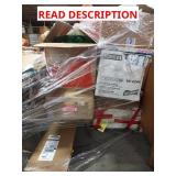 Skid with toilet paper, sawhorse, Ridgid tools et