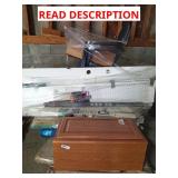 Skid with chairs, ladder, cabinet, shower door et