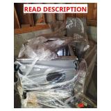 Skid with grill, patio chair, shower door, hoods
