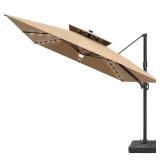 Solar LED Cantilever Patio Umbrella with Base