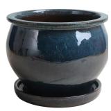 9 in. Dia Blue Solid Studio Ceramic Planter