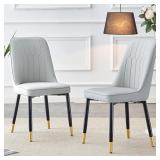 Light Gray Dining Chairs, PU & Metal, 2-Pack