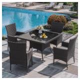 Brown 5-Piece Wicker Dining Set with Tabletop