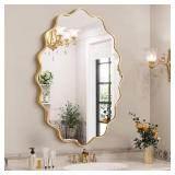 22 in. W x 30 in. H Oval Gold Mirror Wall