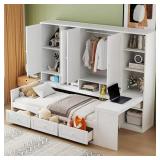 White Twin Daybed with Desk, 3 Drawers
