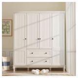 White Wood 63" W 4-Door Wardrobe, 2-Drawers