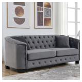 Fiora Velvet Button Tufted 77" Sofa Grey