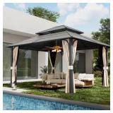 12x14 ft Gazebo with Steel Roof & Netting