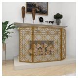 Gold Metal Foldable Fireplace Screen 3-Panel