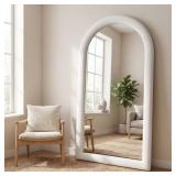 Soft Upholstered White Floor Mirror, 32x71