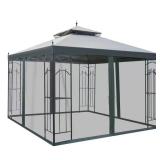 Grey Gazebo with Shelves & Mesh Curtains