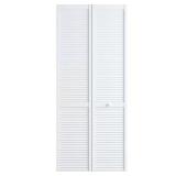 30 in. x 80 in. Louver Pine White Bi-fold Door