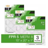 HDX 15x20x1 Pleated Filter FPR5/MERV8 (3-Pack)