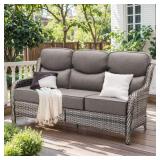 Gray PE Wicker 3-Seat Outdoor Couch