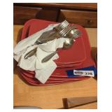 Red dishes lot.