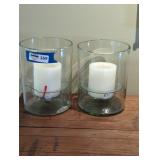 Pair of Glass Hurricane Candle Holders.