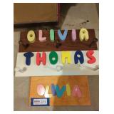 Wooden Wall Hooks with Names and Name Puzzle