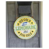 Hanging metal lemonade sign.