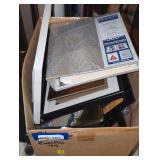 Many picture frames and a binder box lot.