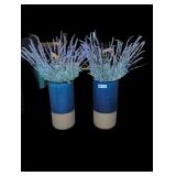 Pair of Decorative Blue Vases with Faux Lavender