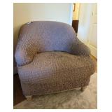 Green Arm Chair with Ruffled Brown Cover