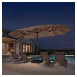15 ft Solar LED Lights Market Umbrella Taupe