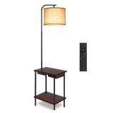 Walnut Tray Lamp with USB, Outlet, Remote