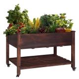 Brown Wooden Raised Garden Bed with Wheels
