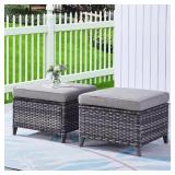 Wicker Outdoor Ottoman with Cushions black differ