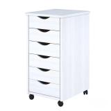 6-Drawer Solid Wood Storage Cart, White