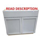 Base cabinet gray 36"w 25"d 35"h; damaged