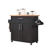 Hodedah Kitchen Island with Spice Rack