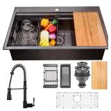 Matte Black Stainless Sink 33x22 with Faucet