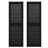 Louvered Vinyl Exterior Shutters Pair, Black